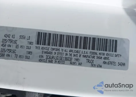 2016 Ram Promaster 3500 High Roof z USA, uszkodzony, nr VIN 3C6URVJG1GE136632